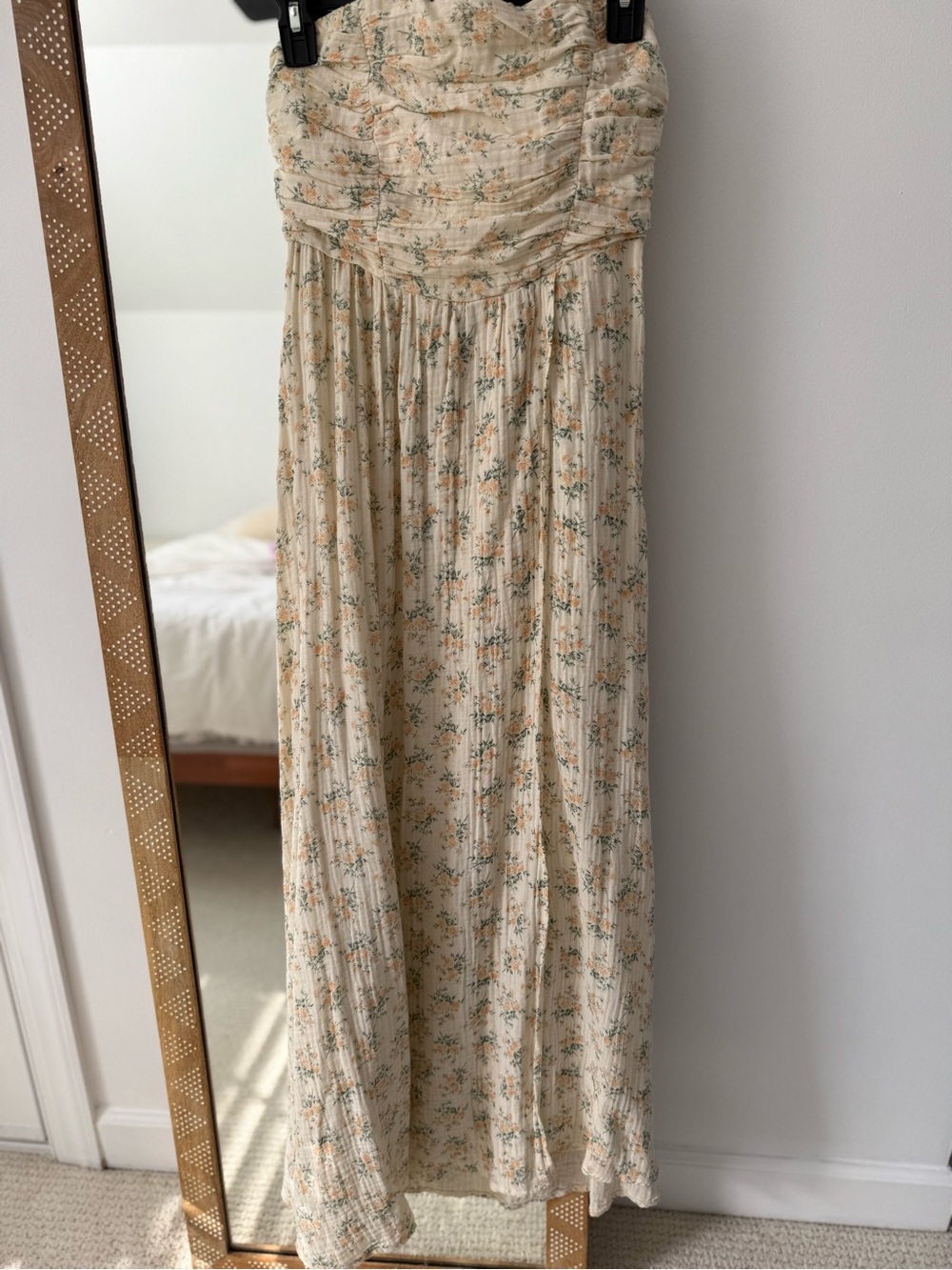 Olivaceous Floral Strapless Maxi Dress M Ruched Corset Cottagecore Cotton